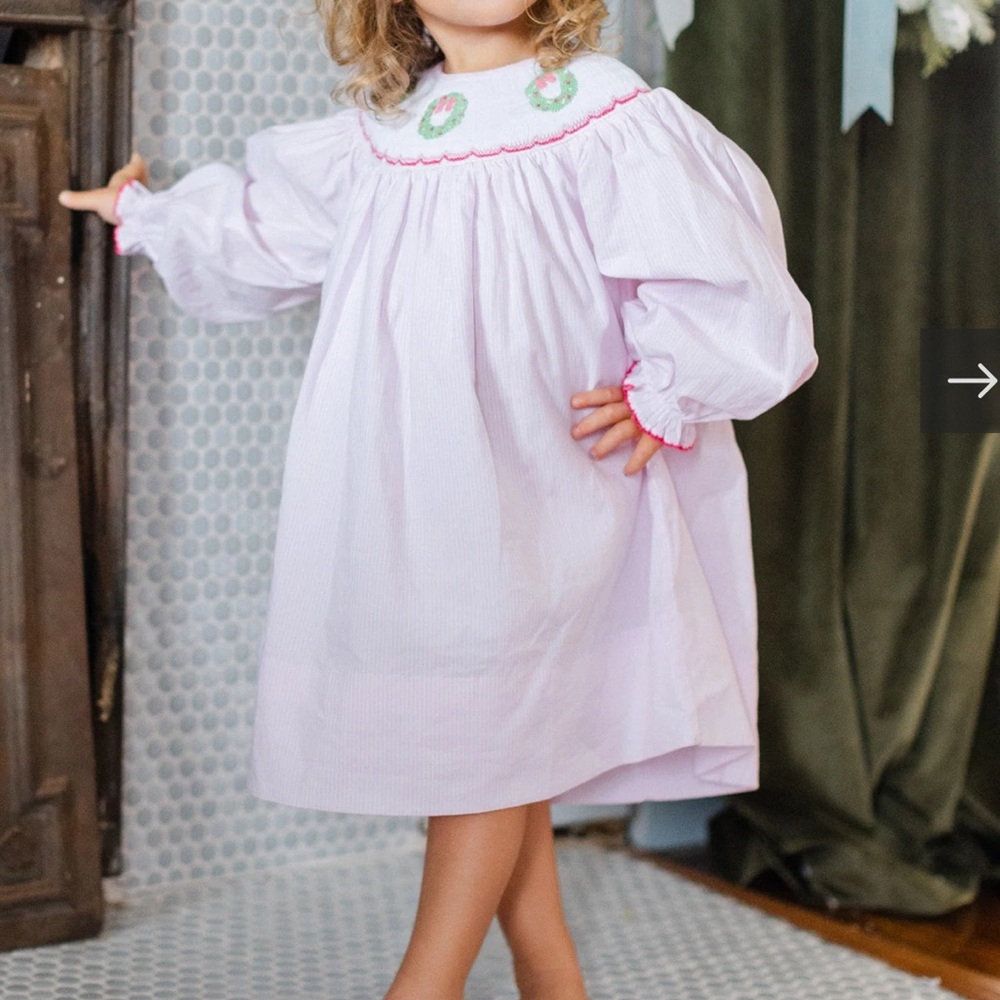 Pink Christmas Wreath Dress - Poppy Kids Co - NWT